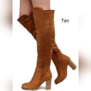 New Women Tan Over the Knee Heel Boots
